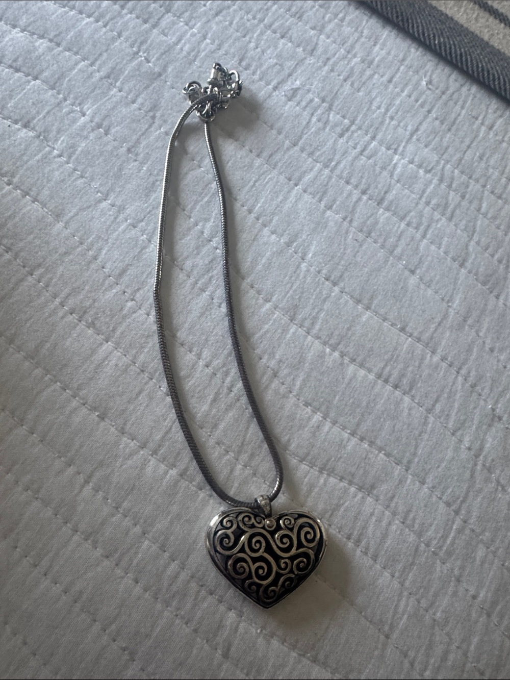 Brighton Silver Heart Pendant Necklace with Scroll Filigree